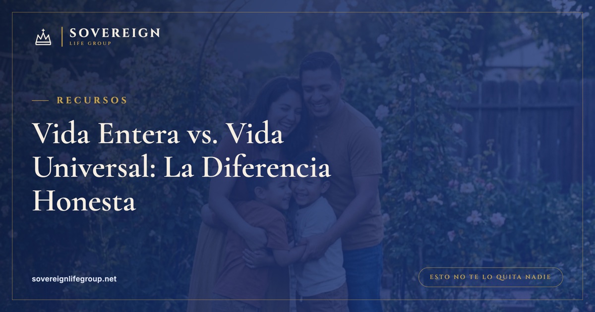 Una familia en casa revisando documentos mientras sopesa las opciones de seguro de vida entera frente a vida universal