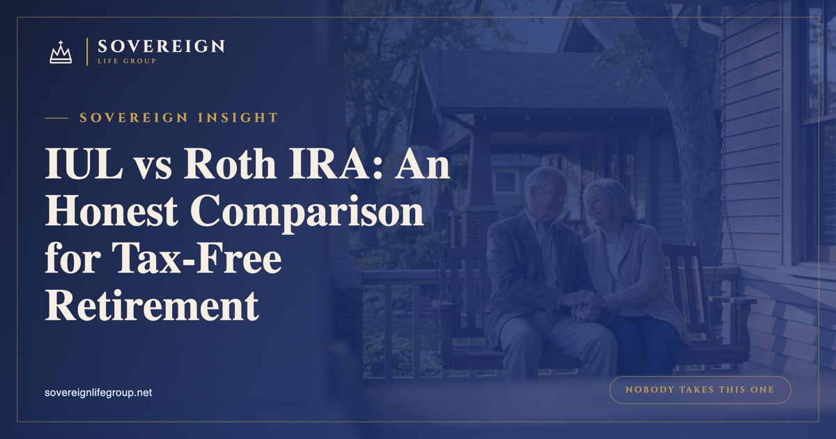 A couple at their kitchen table comparing IUL vs Roth IRA options for a tax-free retirement