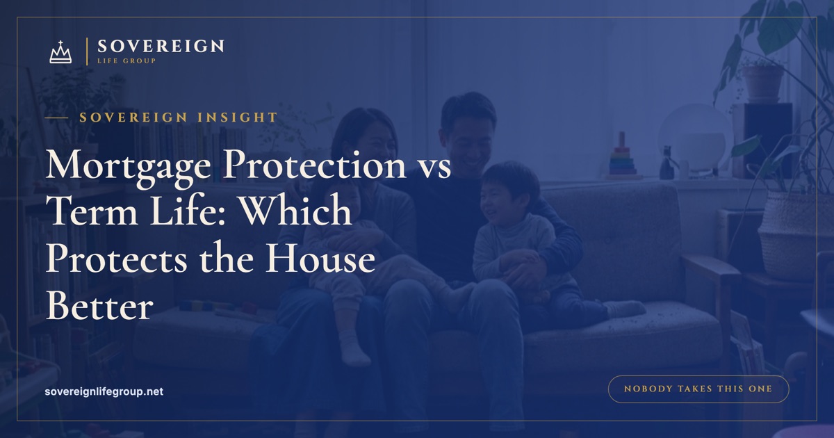 A family on the porch of their home, illustrating the mortgage protection vs term life decision for covering a home loan
