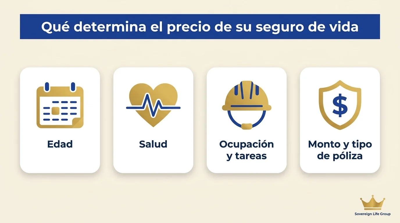 Diagrama de los cuatro factores que determinan el precio del seguro de vida para trabajadores de construccion